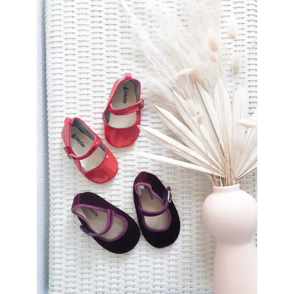 2 pairs Baby gap ballet flats shimmer + velvet holiday colors